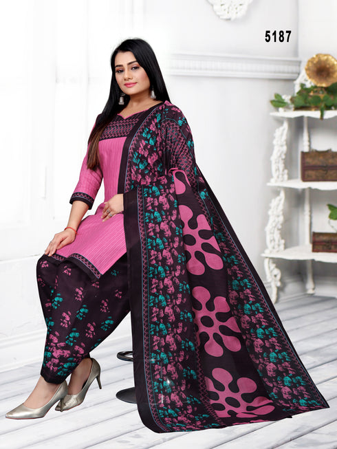 Pink Cotton Blend Printed Unstitched Salwar Suit Material