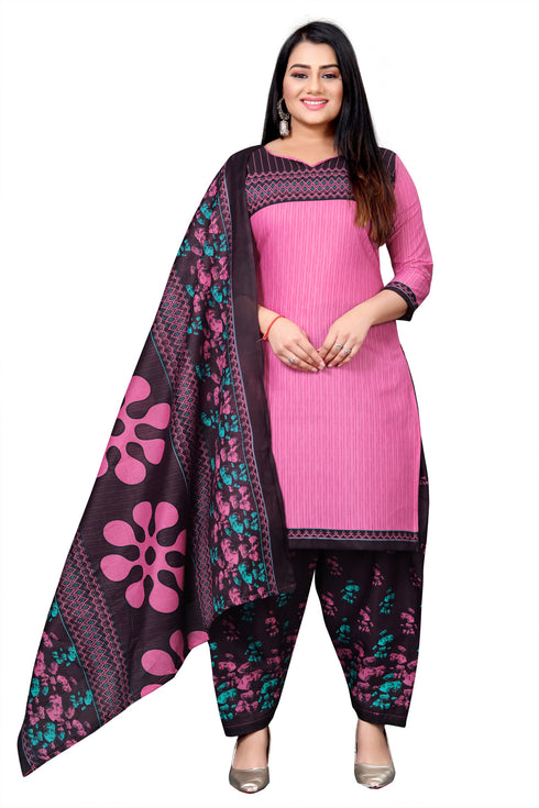Pink Cotton Blend Printed Unstitched Salwar Suit Material