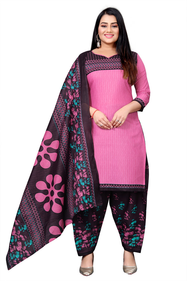 Pink Cotton Blend Printed Unstitched Salwar Suit Material