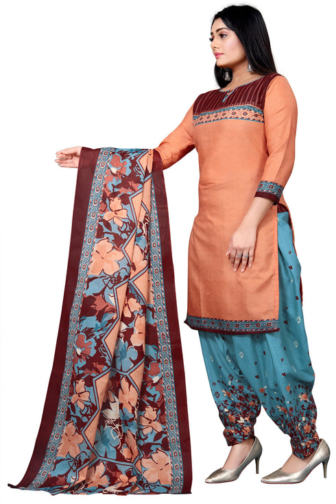 Orange Cotton Blend Printed Unstitched Salwar Suit Material