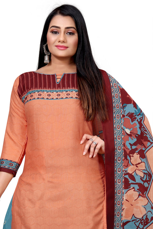 Orange Cotton Blend Printed Unstitched Salwar Suit Material
