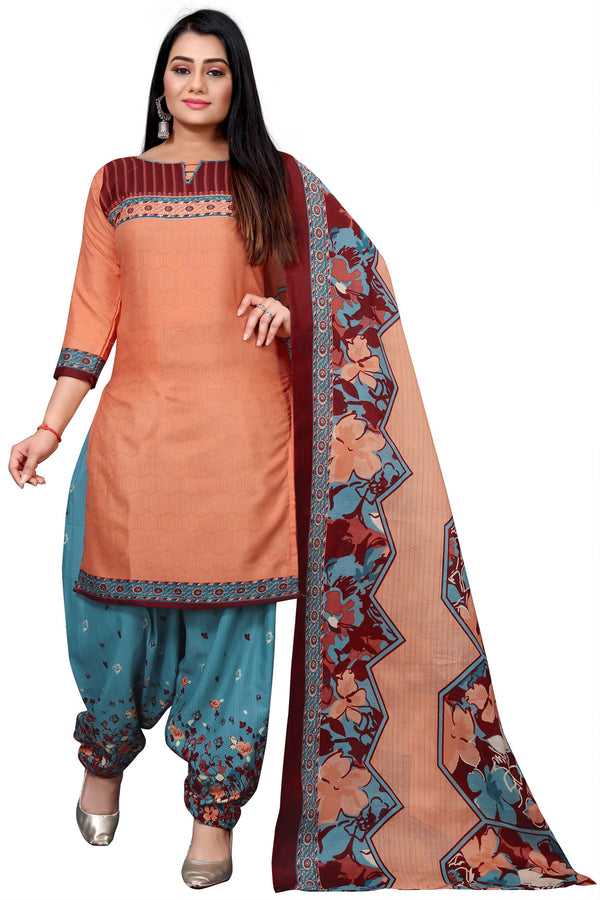 Orange Cotton Blend Printed Unstitched Salwar Suit Material