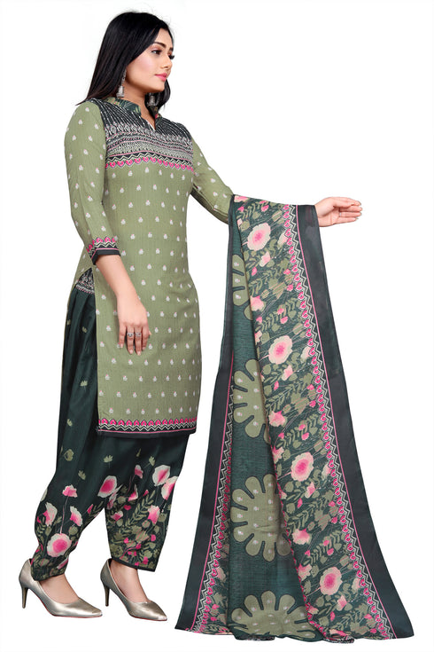Olive Green Cotton Blend Printed Unstitched Salwar Suit Material