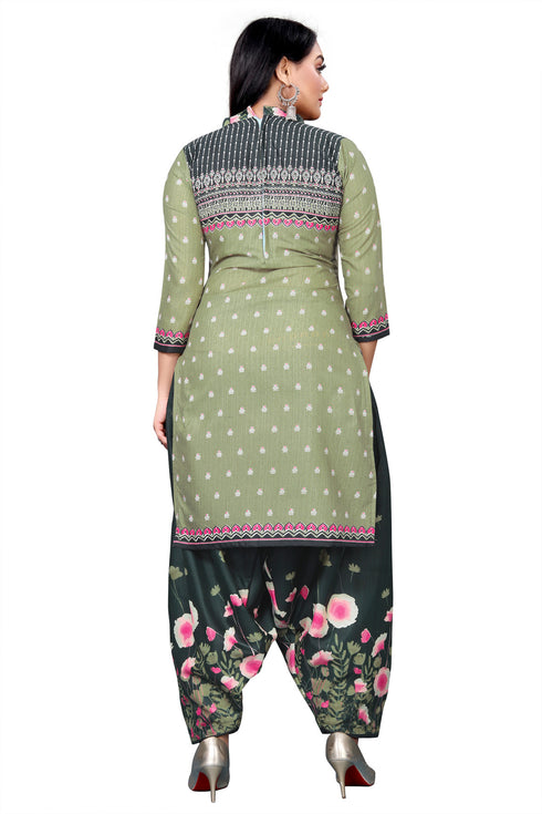 Olive Green Cotton Blend Printed Unstitched Salwar Suit Material