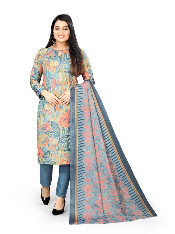 Multicolor Cotton Blend Printed Unstitched Salwar Suit Material