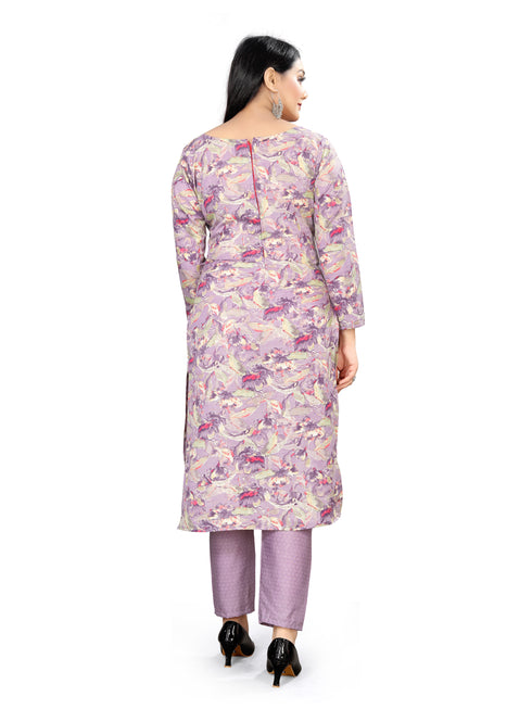 Purple Cotton Blend Printed Unstitched Salwar Suit Material