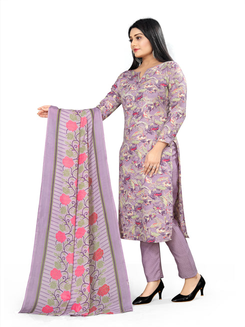 Purple Cotton Blend Printed Unstitched Salwar Suit Material