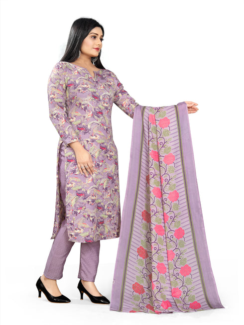 Purple Cotton Blend Printed Unstitched Salwar Suit Material