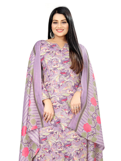 Purple Cotton Blend Printed Unstitched Salwar Suit Material