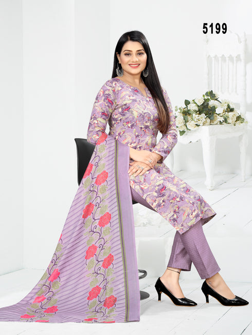 Purple Cotton Blend Printed Unstitched Salwar Suit Material
