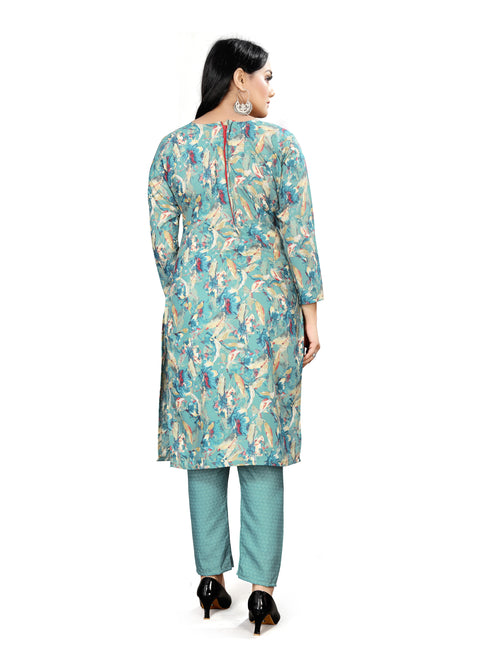 Turquoise Cotton Blend Printed Unstitched Salwar Suit Material