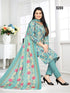 Turquoise Cotton Blend Printed Unstitched Salwar Suit Material
