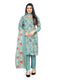 Turquoise Cotton Blend Printed Unstitched Salwar Suit Material