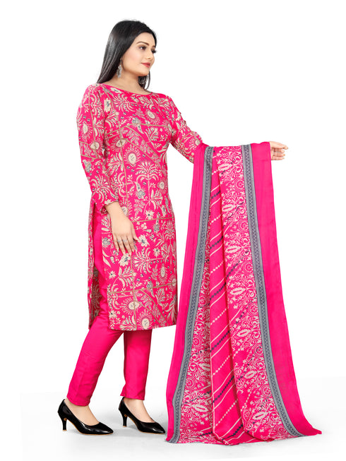Pink Cotton Blend Printed Unstitched Salwar Suit Material