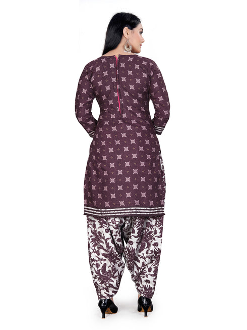 Wine Cotton Blend Printed Unstitched Salwar Suit Material