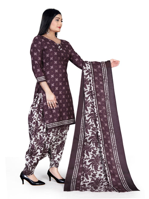 Wine Cotton Blend Printed Unstitched Salwar Suit Material