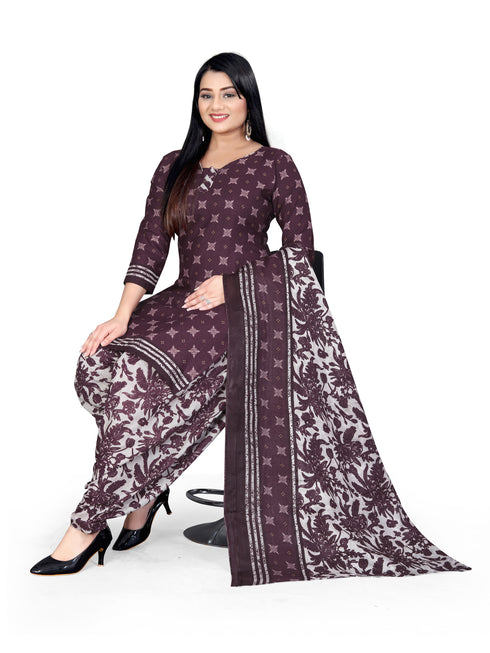 Wine Cotton Blend Printed Unstitched Salwar Suit Material