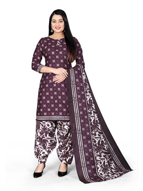 Wine Cotton Blend Printed Unstitched Salwar Suit Material