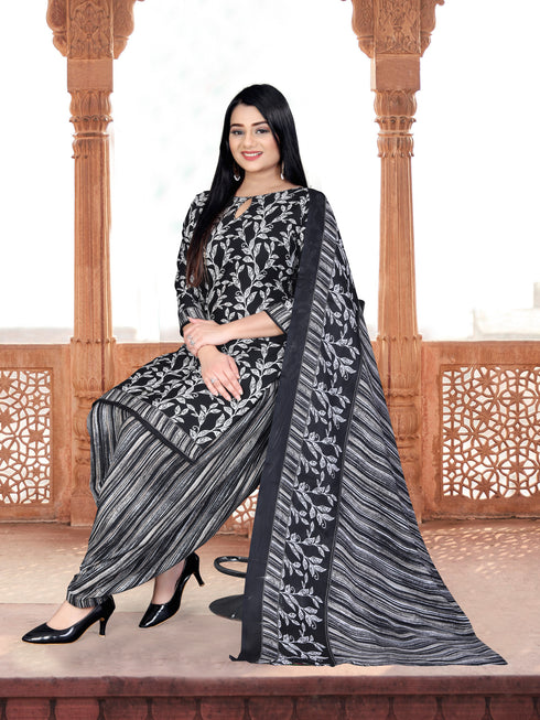 Black & White Cotton Blend Printed Unstitched Salwar Suit Material