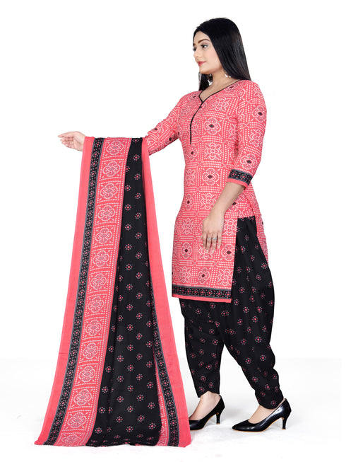 Pink Cotton Blend Printed Unstitched Salwar Suit Material