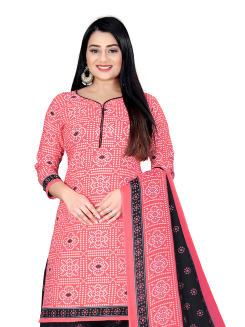 Pink Cotton Blend Printed Unstitched Salwar Suit Material
