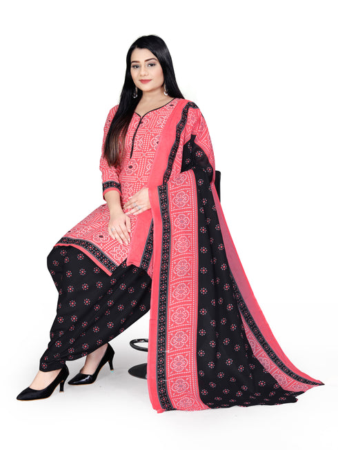 Pink Cotton Blend Printed Unstitched Salwar Suit Material