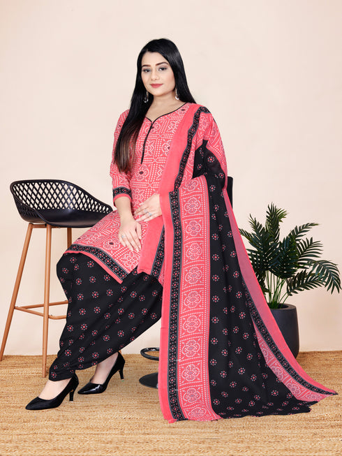 Pink Cotton Blend Printed Unstitched Salwar Suit Material