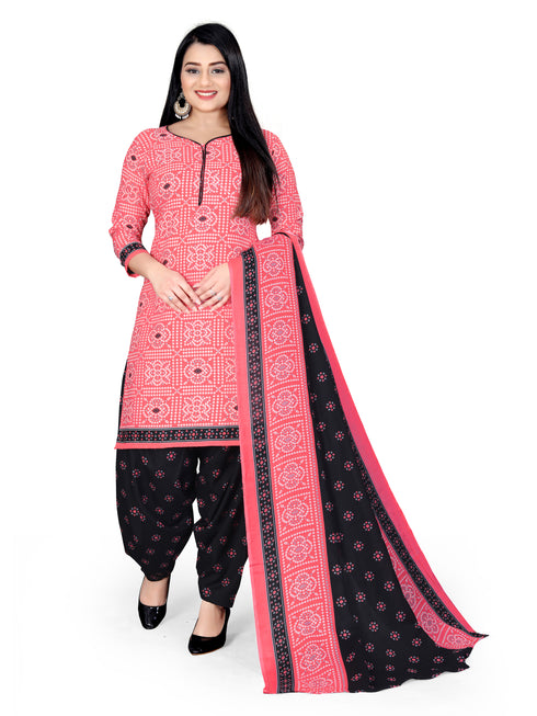 Pink Cotton Blend Printed Unstitched Salwar Suit Material