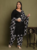 Black Cotton Blend Printed Plus Size Ready to Wear Patiala Salwar Suit