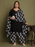 Black Cotton Blend Printed Plus Size Ready to Wear Patiala Salwar Suit