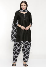 Load image into Gallery viewer, Black Polyester Cotton Printed Salwar Suit with Dupatta