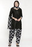 Black Polyester Cotton Printed Salwar Suit with Dupatta