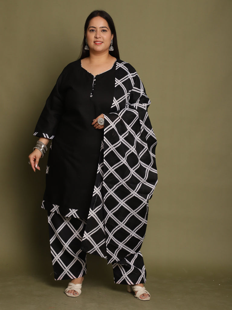 Black Cotton Blend Printed Ready to Wear Patiala Salwar Suit