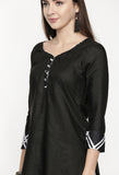 Black Polyester Cotton Printed Salwar Suit with Dupatta