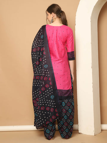 Dark Pink Cotton Printed Readymade Patiala Salwar Suit