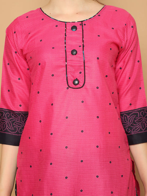 Dark Pink Cotton Printed Readymade Patiala Salwar Suit