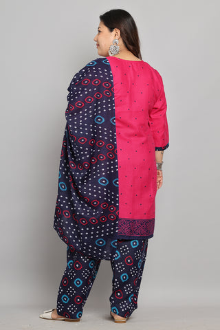 Dark Pink Cotton Printed Ready to Wear Patiala Salwar Suit