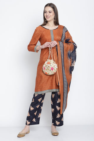 Brown Cotton Blend Printed Ready to Wear Kurta Pant With Dupatta