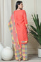 Peach Polyester Cotton Printed Salwar Suit with Dupatta