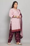 Dusty Pink Cotton Blend Printed Ready to Wear Patiala Salwar Suit