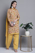 Yellow & Orange Cotton Blend Printed Ready to Wear Patiala Salwar Suit