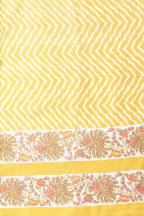 Yellow & Orange Cotton Blend Printed Ready to Wear Patiala Salwar Suit