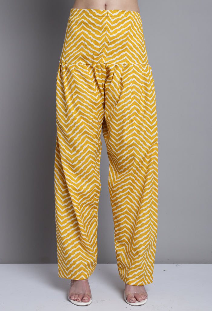 Yellow & Orange Polyester Cotton Printed Salwar Suit with Dupatta