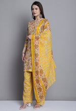 Load image into Gallery viewer, Yellow &amp; Orange Polyester Cotton Printed Salwar Suit with Dupatta