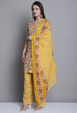 Yellow & Orange Polyester Cotton Printed Salwar Suit with Dupatta