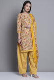 Yellow & Orange Polyester Cotton Printed Salwar Suit with Dupatta