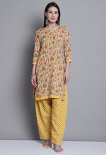 Load image into Gallery viewer, Yellow &amp; Orange Polyester Cotton Printed Salwar Suit with Dupatta