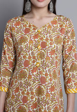 Load image into Gallery viewer, Yellow &amp; Orange Polyester Cotton Printed Salwar Suit with Dupatta
