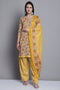 Yellow & Orange Cotton Blend Printed Ready to Wear Patiala Salwar Suit