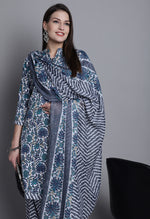Load image into Gallery viewer, Grey &amp; Green Polyester Cotton Printed Salwar Suit with Dupatta